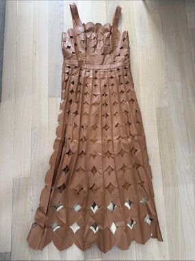 Brown Scalloped Laser-Cut Maxi Dress